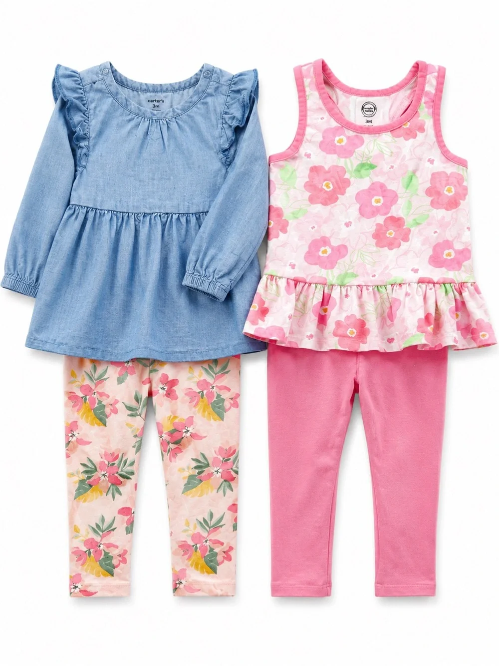 Baby Girl 18 Month Clothing bundle Pink Floral & Chambray Toddler Outfit Set